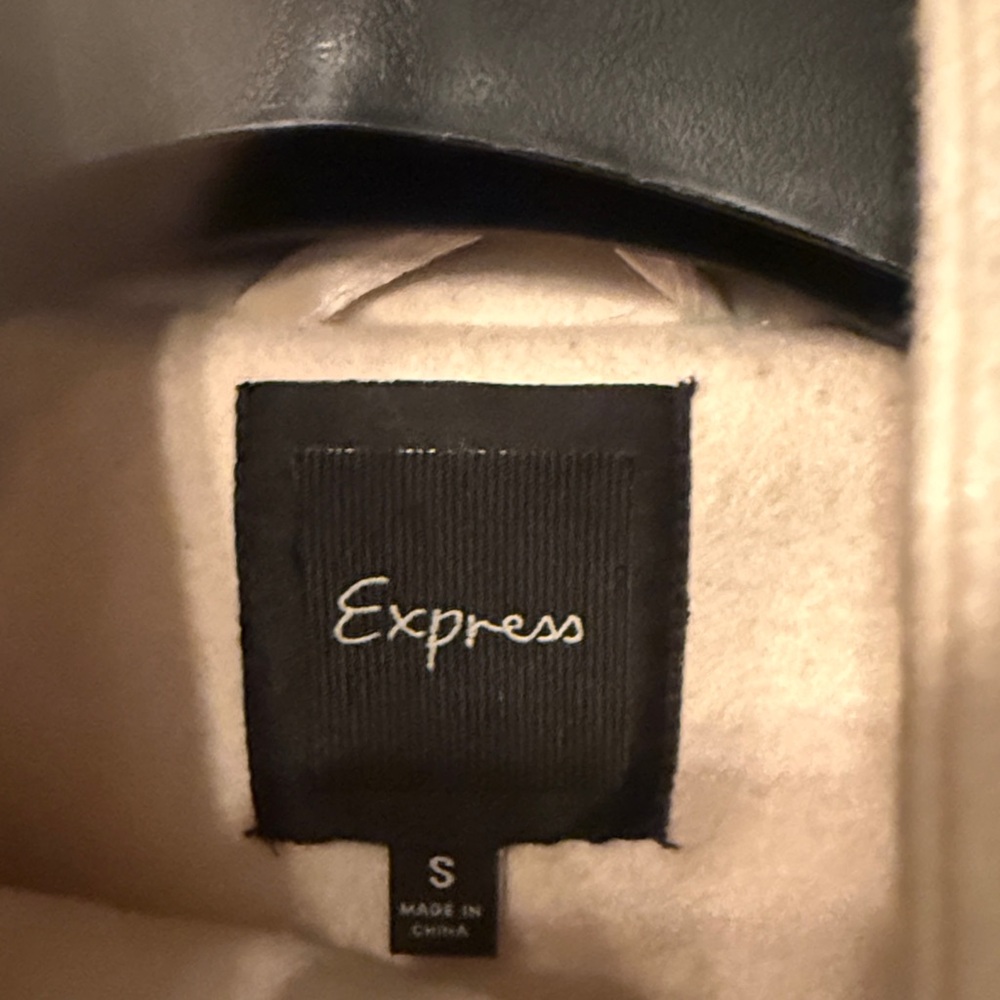 Express Cream Wool Trench Coat with Black Buttons - Picture 2 of 6